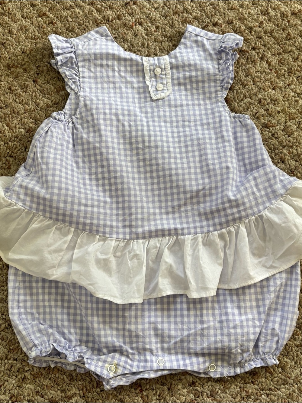 Janie and Jack Lilac Gingham Ruffle Baby Romper Size 12-18M